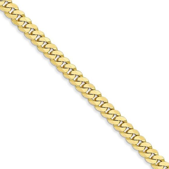3.9mm 10k Yellow Gold Solid Flat Beveled Curb Chain Bracelet 7 Inch